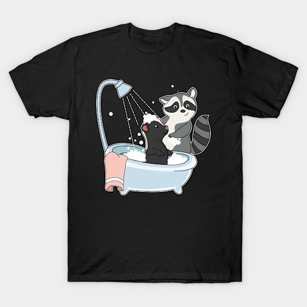 Raccoon Skunk Cleaning T-Shirt by CrissWild